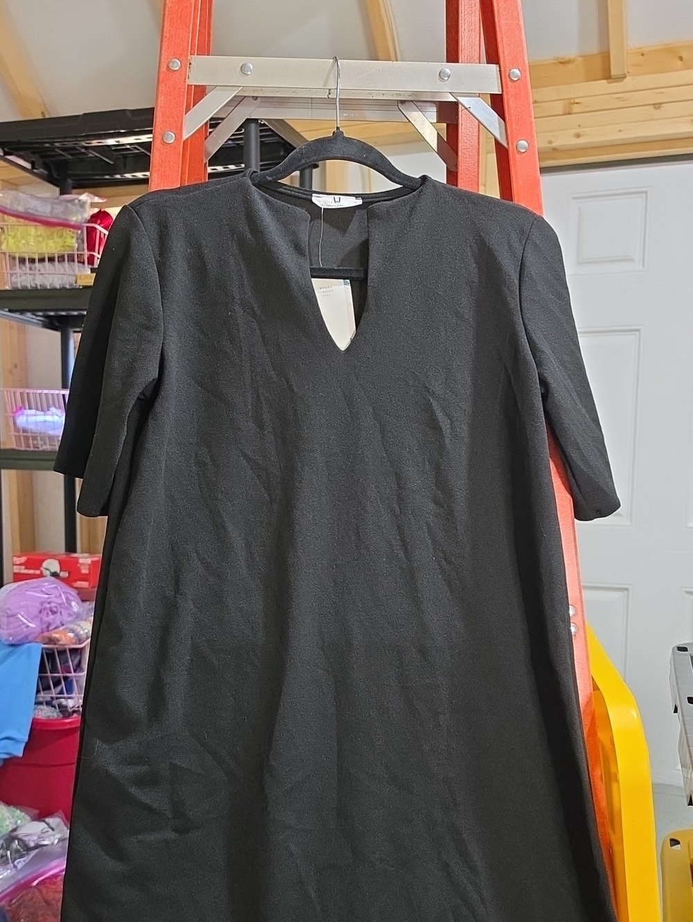 Amelia James Black V-Notch Shift Dress